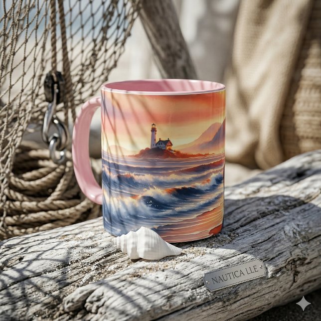 Romantic Coastal Sunset Lighthouse Walk Mugg (Romantic Coastal Sunset Lighthouse Walk Mug)