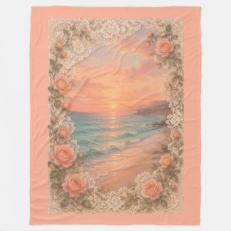 Romantic Coastal Sunset: Peach Roses & Vintage  Fleecefilt