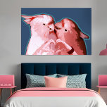 Romantic Cockatoos Playful Pop Art Roligt Bird Äls Poster<br><div class="desc">Den här lekande popkonsten poster romantik till vilket område som helst. Med två vackra cockatoer som delar en kyss och skapar händer, är det ett charmerande påstående biet för fågeln älskare. Den mjuka rosan och blåtonerna ger en modern, trendlös vision som passar in i dagens snyggt dekoration. Oavsett om du...</div>