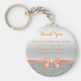 Romantic Coral Bow & Silver Glitter Bröllop Nyckelring