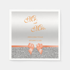 Romantic Coral Bow & Silver Glitter Bröllop Pappersservett