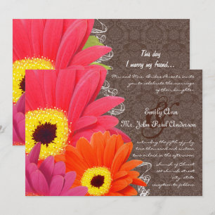 Romantic Coral & Fuchsia Gerber Daisy Bröllop Inbjudningar