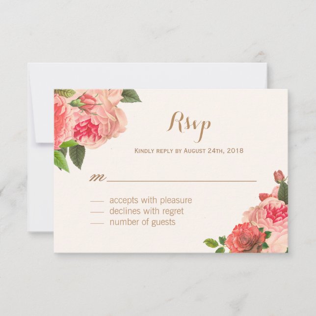 Romantic Coral Peonie och Guld Glitter OSA kort (Framsida)