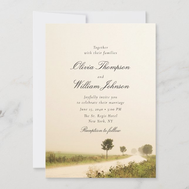 Romantic Countryside Landscape Wedding Invitation Inbjudningar (Framsida)