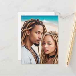 Romantic Couple Beach Digital Art Poster Vykort