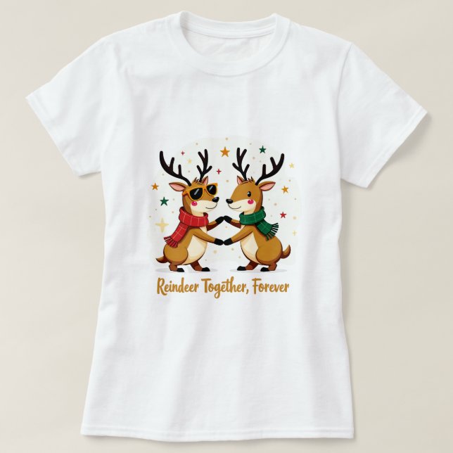 Romantic Couple Christmas Reindeer T-shirt (Design framsida)
