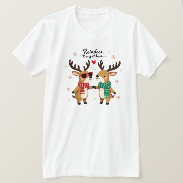 Romantic Couple Christmas Reindeer T-shirt (Design framsida)