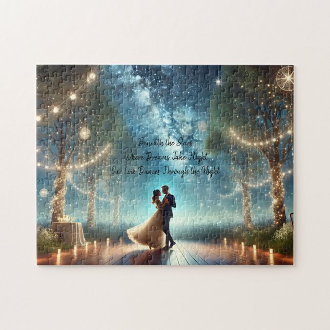 Romantic Couple Dancing Under Stars Wedding Gift Pussel (Horisontell)