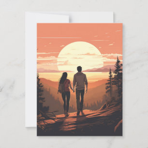 Romantic Couple hiking Vykort