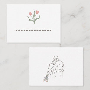 Romantic Couple Hug Line Art med Flowers Bouquet Placeringskort