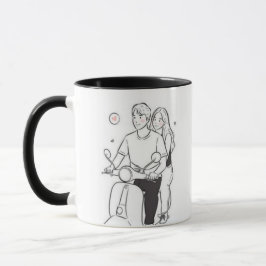 Romantic Couple on Scooter – Cute Minimalist Love Mugg