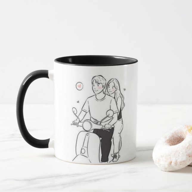 Romantic Couple on Scooter – Cute Minimalist Love  Mugg (Med munk)