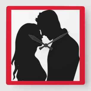 ROMANTIC COUPLE SILHOUETTE FYRKANTIG KLOCKA