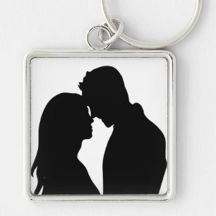 ROMANTIC COUPLE SILHOUETTE FYRKANTIG SILVERFÄRGAD NYCKELRING