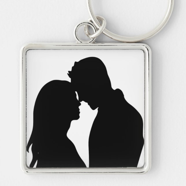 ROMANTIC COUPLE SILHOUETTE FYRKANTIG SILVERFÄRGAD NYCKELRING (Framsidan)