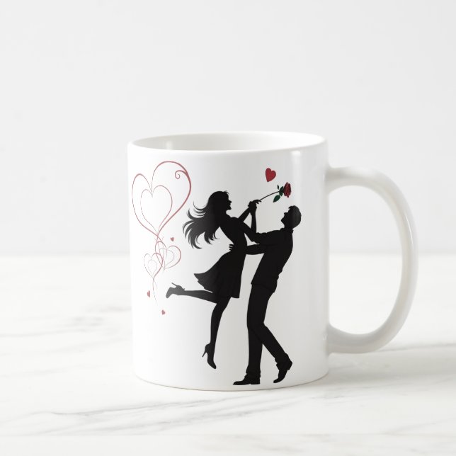 Romantic Couple Silhouette Love – Heart Valentine Kaffemugg (Höger)
