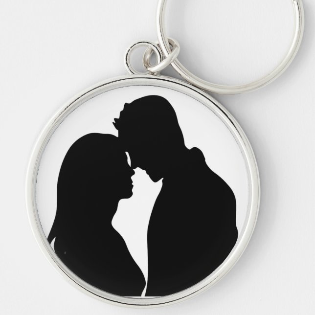 ROMANTIC COUPLE SILHOUETTE RUND SILVERFÄRGAD NYCKELRING (Framsidan)