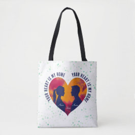 Romantic Couple Silhouette Sunset Heart Tote Bag Tygkasse
