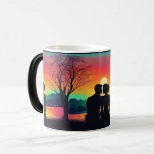 Romantic Couple Sunset Silhouette Magisk Mugg