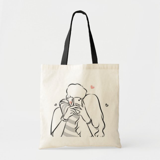 Romantic Couple Tote Bag - Cute Kärlek Gift för he Tygkasse (Framsidan)
