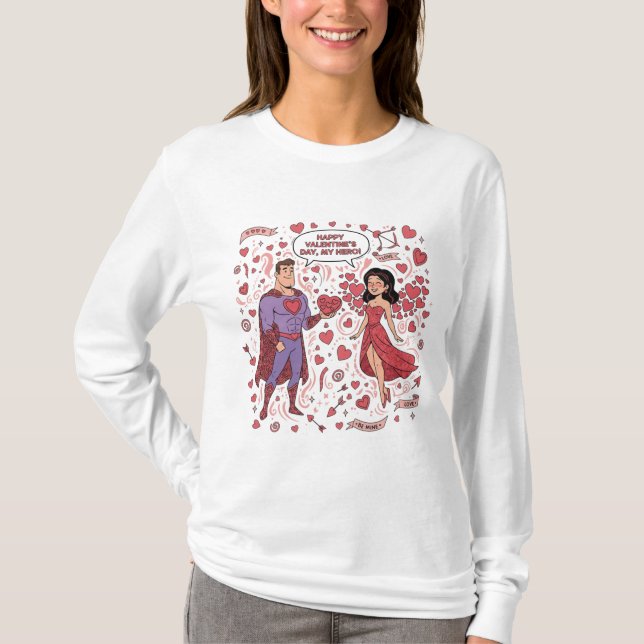 Romantic Couple Valentines Illustration T-Shirt (Framsida)