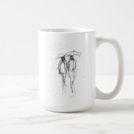 Romantic Couple Walking in Rain with Umbrellas Kaffemugg