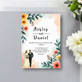 Romantic Couple Watercolor Floral Summer Wedding Inbjudningar