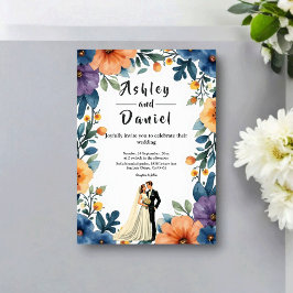 Romantic Couple Watercolor Floral Summer Wedding Inbjudningar