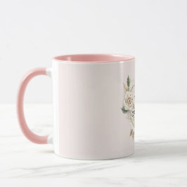Romantic Cream Blush Roses Feathers Floral Heart Mugg