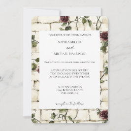 Romantic Cream Bricks Röd ros Blommigt Bröllop Inbjudningar
