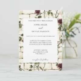 Romantic Cream Bricks Röd ros Blommigt Bröllop Inbjudningar