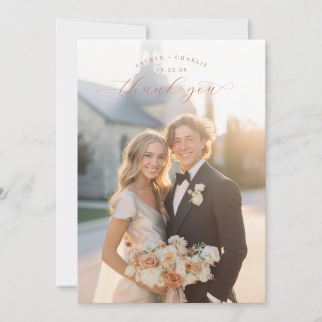 Romantic Cream Elegant Photo Tack Kort (Framsida)