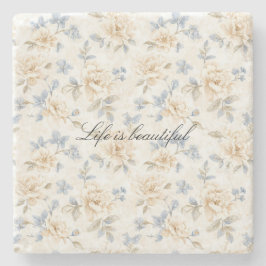 Romantic Cream Floral Blue Leaves Stenunderlägg