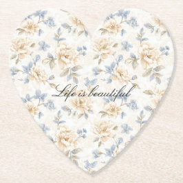 Romantic Cream Floral Blue Leaves Underlägg Papper