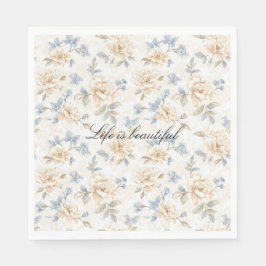 Romantic Cream Floral Blue Leaves Wedding Pappersservett
