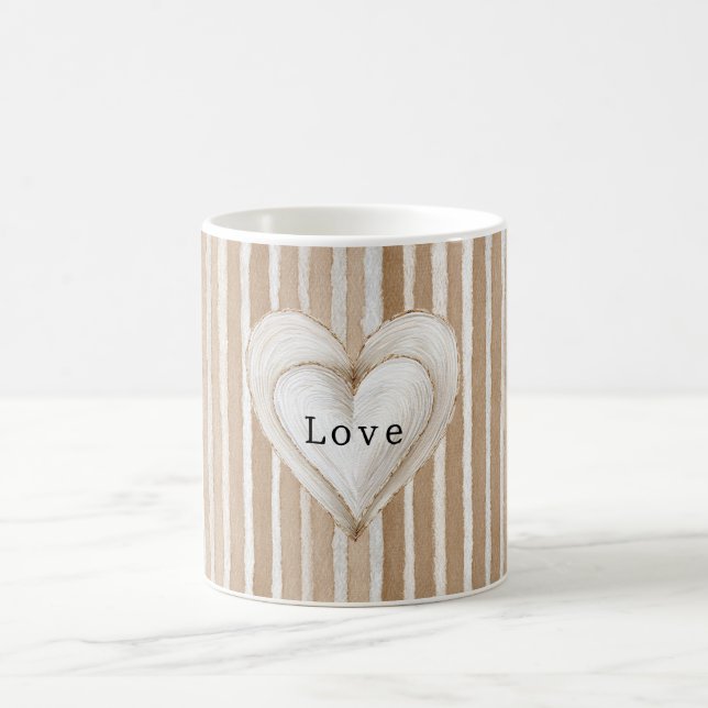 Romantic Cream Heart Brown Stripes Love Kaffemugg (Center)