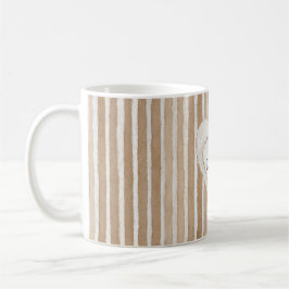 Romantic Cream Heart Brown Stripes Love Kaffemugg