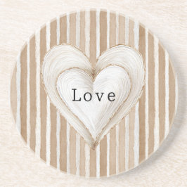 Romantic Cream Heart Brown Stripes Love Underlägg