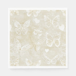 Romantic Cream Ivory Butterflies Hearts Wedding Pappersservett