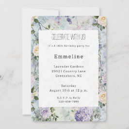 Romantic Cream lila blommor Birthday Inbjudningar