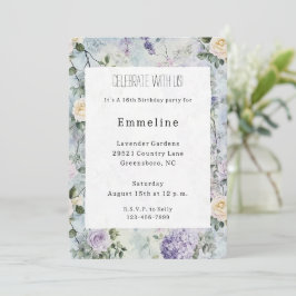 Romantic Cream lila blommor Birthday Inbjudningar
