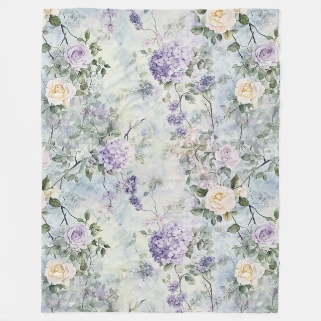 Romantic Cream lila blommor Fleecefilt (Framsidan)