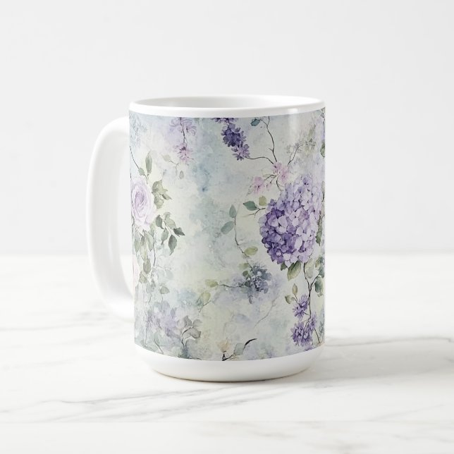 Romantic Cream lila blommor Kaffemugg (Framsida vänster)