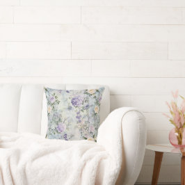 Romantic Cream lila blommor Kudde