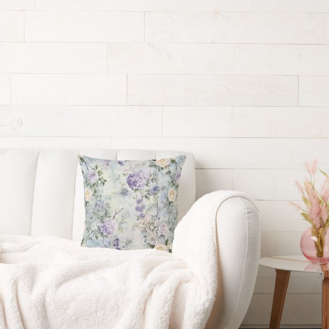 Romantic Cream lila blommor Kudde (Soffa)