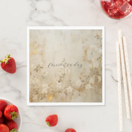 Romantic Cream White Guld Blommigt Bröllop Pappersservett