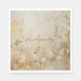 Romantic Cream White Guld Blommigt Bröllop Pappersservett