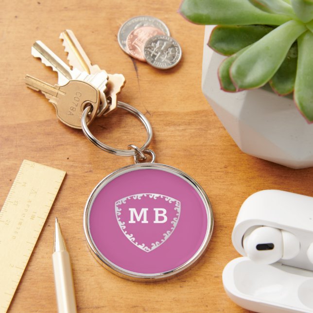 Romantic Custom initials monogram anniversary  Rund Silverfärgad Nyckelring (Skrivbord)