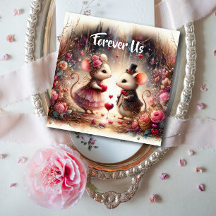 Romantic Cute Mice Hearts Flowers Valentine Julkort