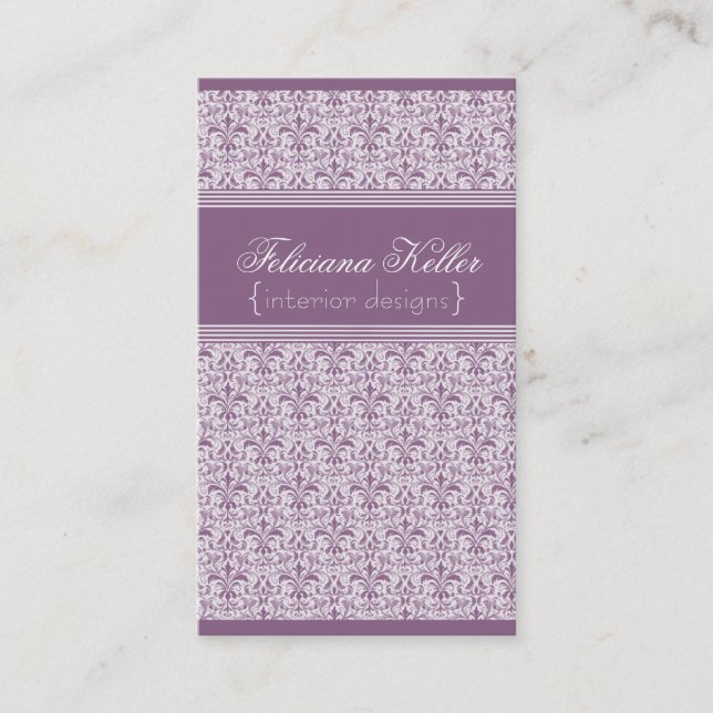 Romantic Damask Affärskort, Lilac Visitkort (Framsida)